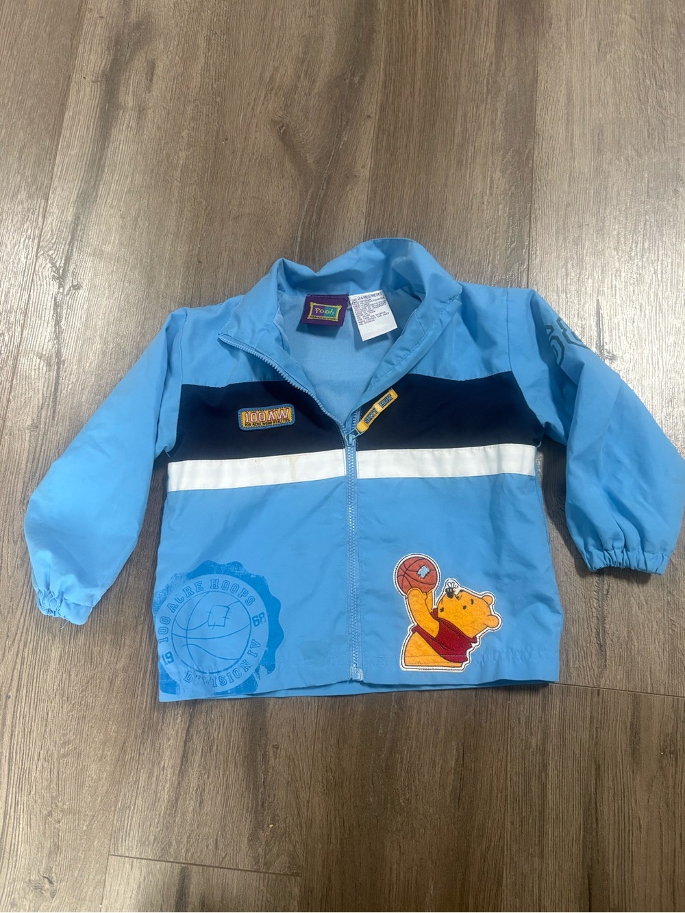 Vintage 90s Disney Winnie the Pooh Blue Toddler Basketball Jacket Windbreaker y2